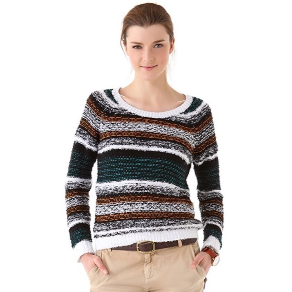 NSF Fuzzy Cotton Knit Andes Multicolor Stripe Stitch Copper Sweater EUC Size XS